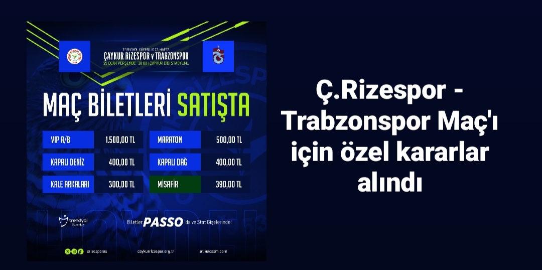 Ç.Rizespor - Trabzonspor Maç'ı için özel kararlar alındı