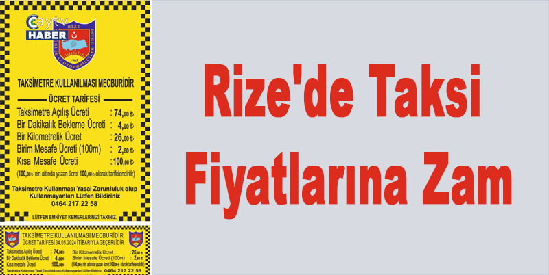 Rize'de Taksi Fiyatlarına Zam