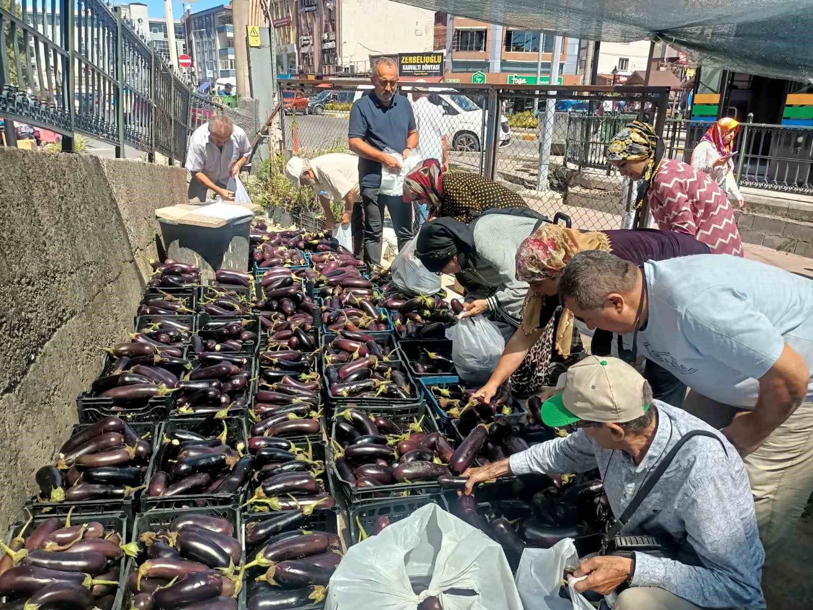 Zonguldak'ta Üretim Fazlası 5 Ton Patlıcanı Yüzlerce Kişiye Bedava Dağıttılar