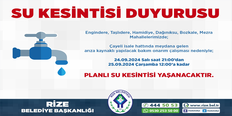 Rize’de Su Kesintisi: 5 Mahallede Planlı Çalışma