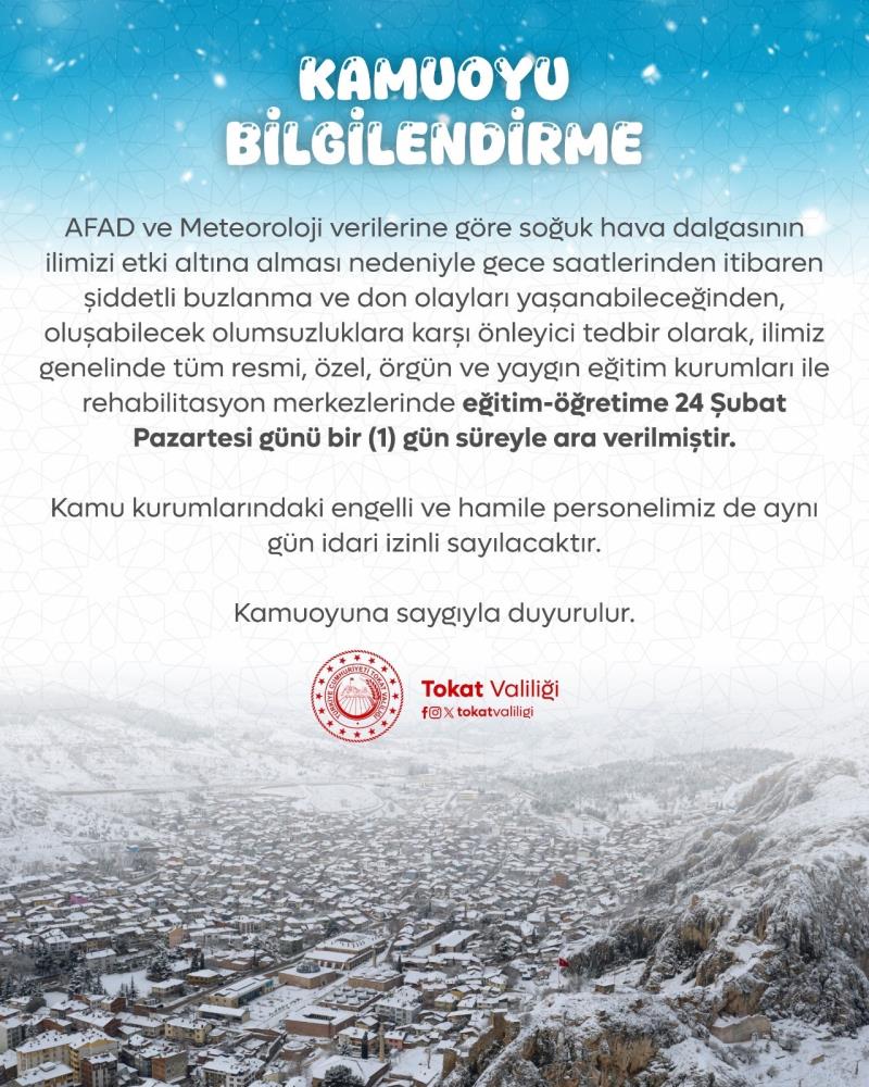 Tokat’ta Eğitime Kar Engeli
