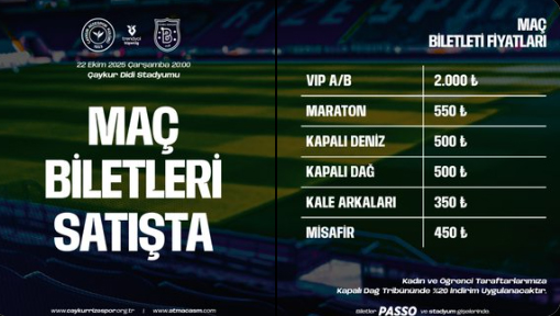 ÇAYKUR RİZESPOR İLE RAMS BAŞAKŞEHİR MAÇI BİLETLERİ SATIŞA ÇIKTI