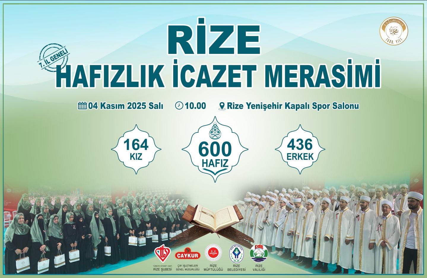 Rize’de 600 Hafız İçin Toplu İcazet Merasimi Düzenlenecek