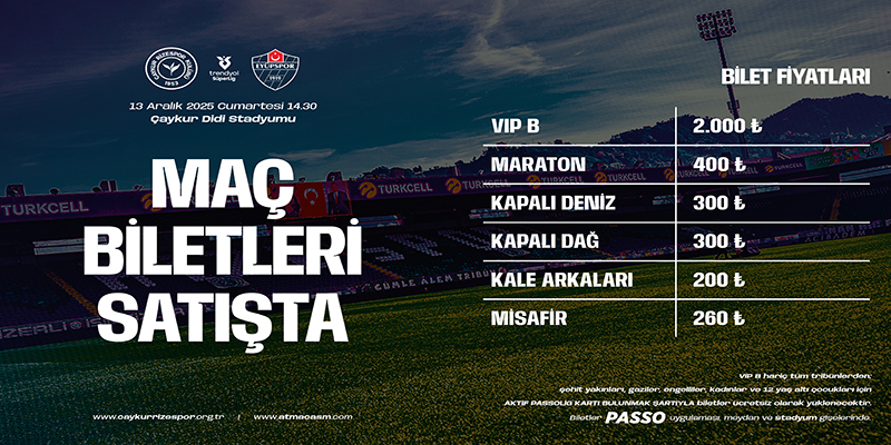 Çaykur Rizespor – ikas Eyüpspor maçının biletleri satışa çıktı