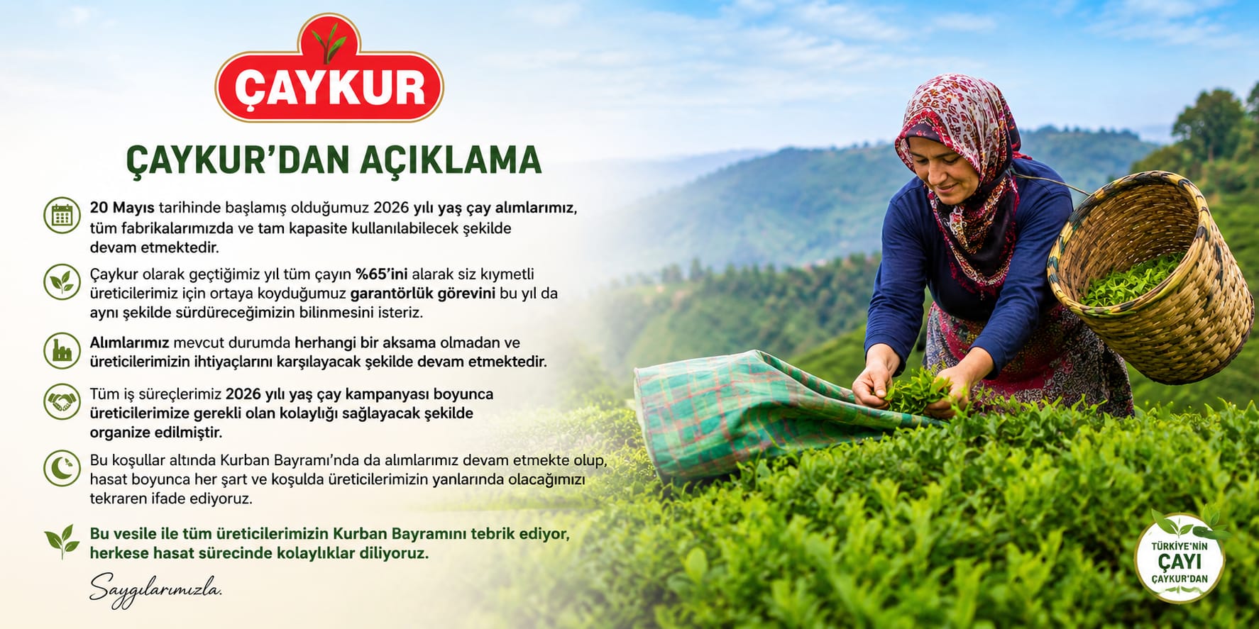 ÇAYKUR: “Yaş Çay Alımları Bayramda da Kesintisiz Sürecek”