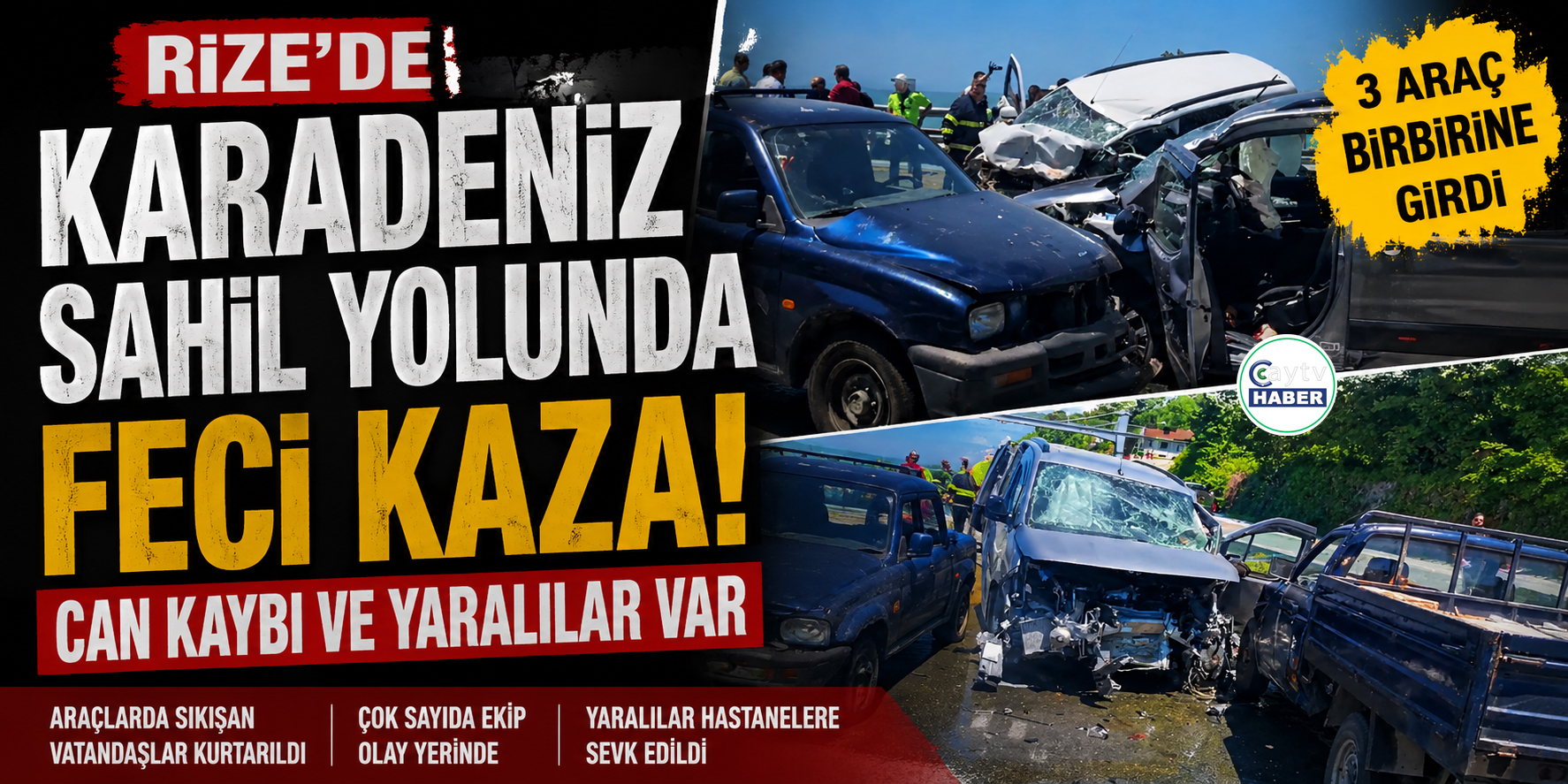 Rize’de Karadeniz Sahil Yolunda Feci Kaza: Can Kaybı ve Yaralılar Var