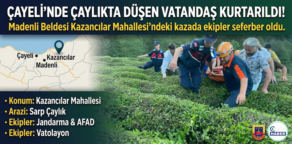 Çayeli’nde Çaylık Alanda Mahsur Kalan Vatandaş Ekiplerin Müdahalesiyle Kurtarıldı