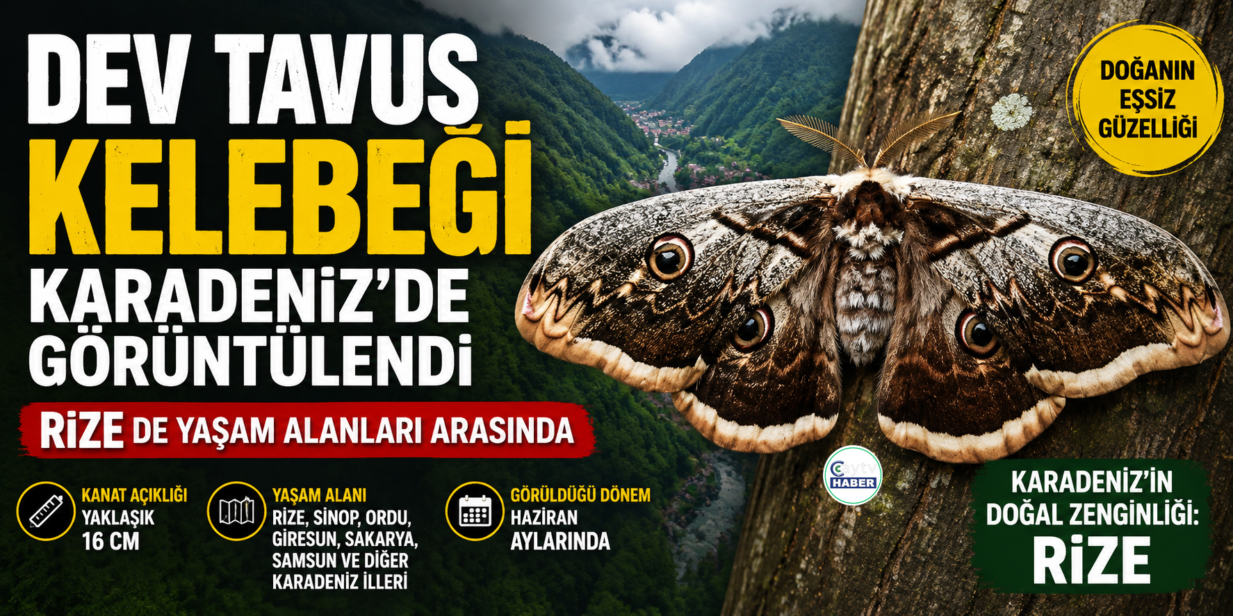DEV TAVUS KELEBEĞİ KARADENİZ'DE GÖRÜNTÜLENDİ: RİZE DE YAŞAM ALANLARI ARASINDA