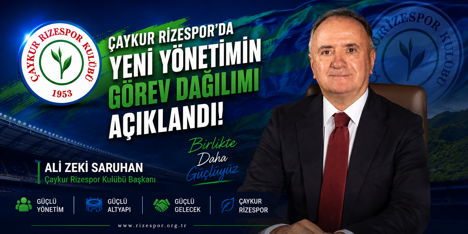 Çaykur Rizespor'da Ali Zeki Saruhan'ın başkanlığa seçilmesinin ardından yeni yönetim kurulunun görev dağılımı belli oldu