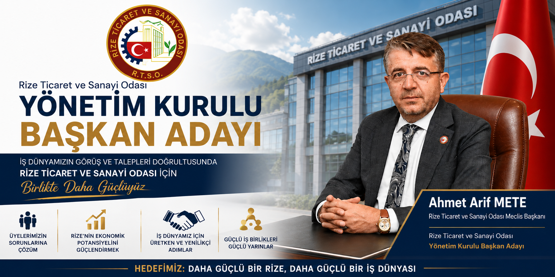 Rize Ticaret ve Sanayi Odası Meclis Başkanı Ahmet Arif Mete, Rize Ticaret ve Sanayi Odası Başkanlığına Adaylığını Açıkladı
