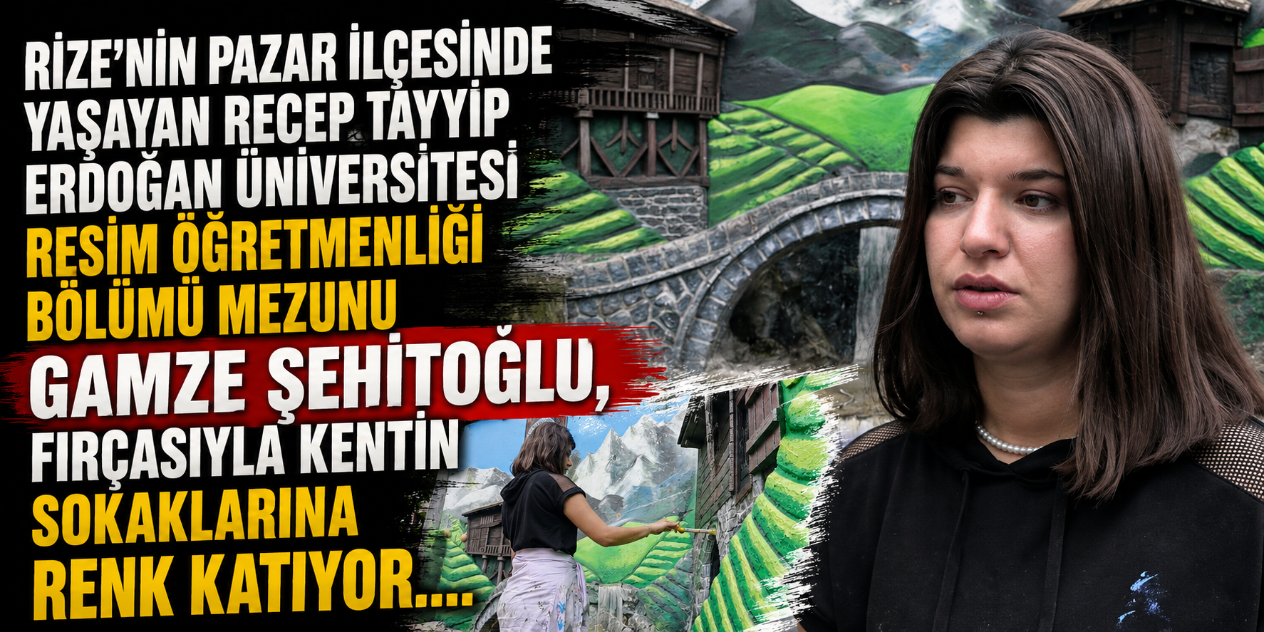Rize’de Sokaklar Gamze Öğretmen’in Fırçasıyla Renkleniyor