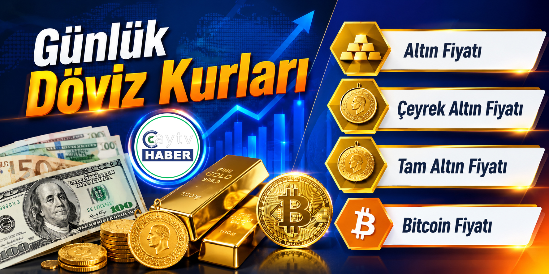 Günlük Döviz Kurları , Altın Fiyatı , Çeyrek Altın , Yam Altın Fiyatı , Bitcoin Fiyatı