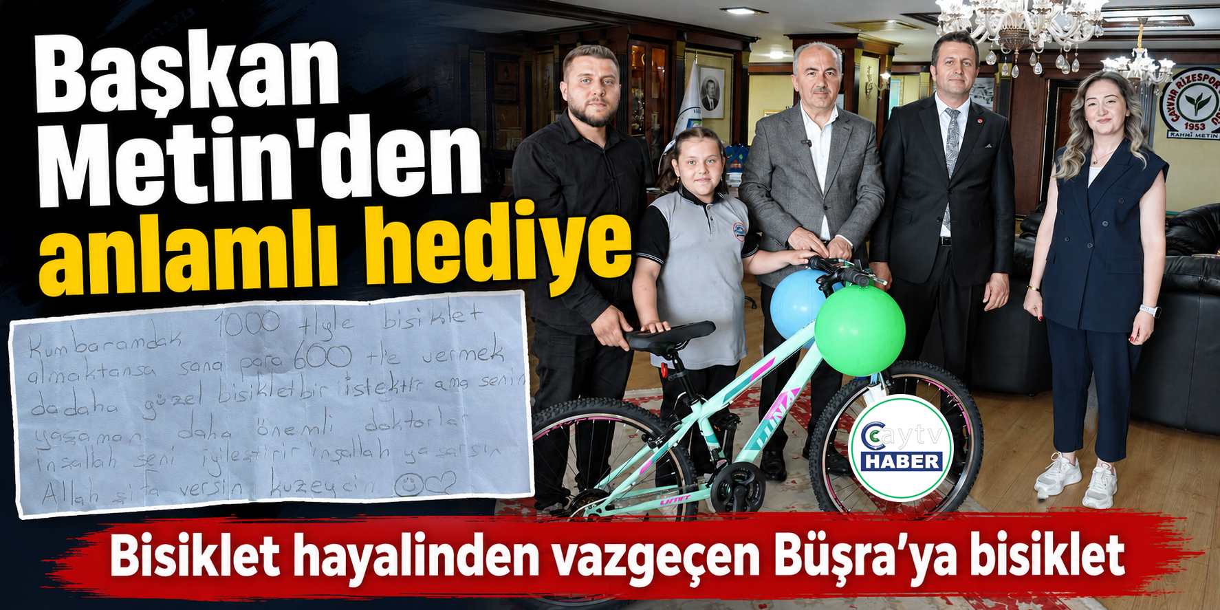 Başkan Metin’den örnek davranışa anlamlı hediye