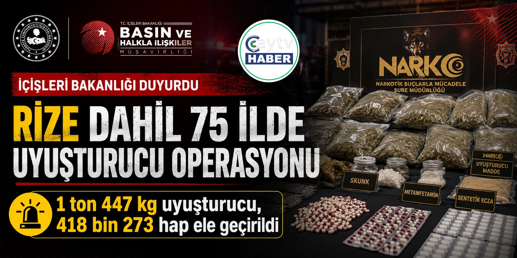 Rize’nin de aralarında bulunduğu 75 ilde uyuşturucu operasyonu