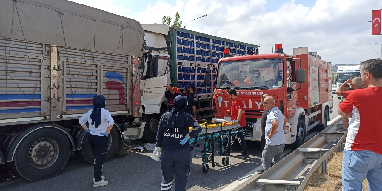 Tavuk Yüklü Tır, Önündeki Kamyona Çarptı: 2 Yaralı