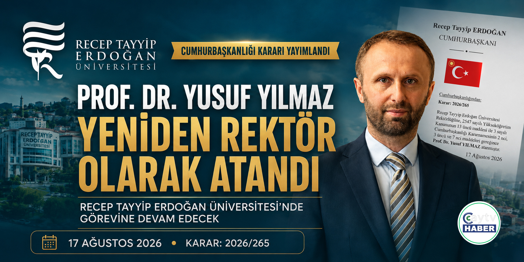 Prof. Dr. Yusuf Yılmaz RTEÜ Rektörlüğüne yeniden atandı.