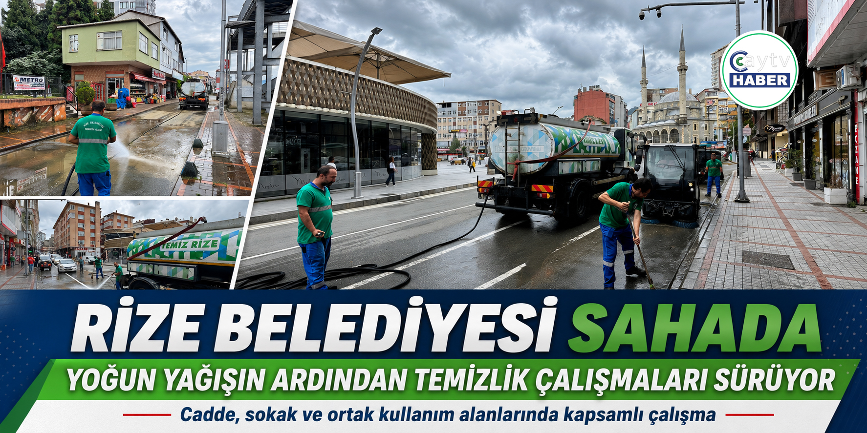 Rize Belediyesi yağışın izlerini hızla siliyor