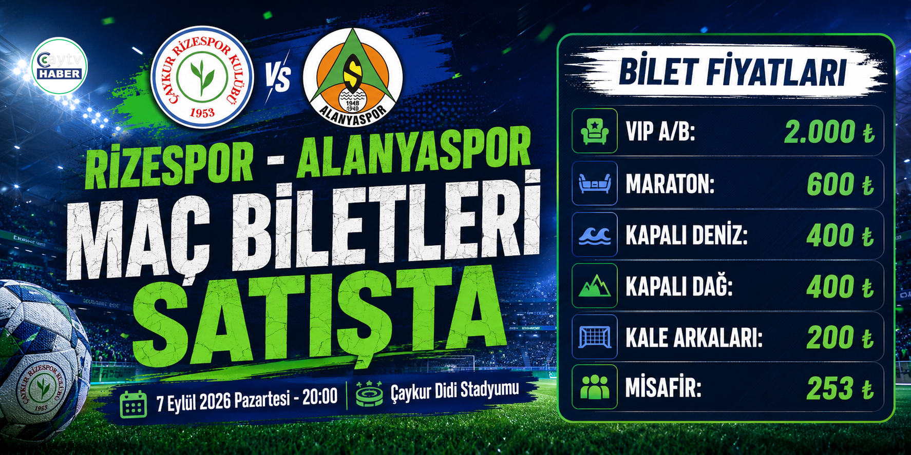 Çaykur Rizespor-Alanyaspor maçının biletleri satışa çıktı