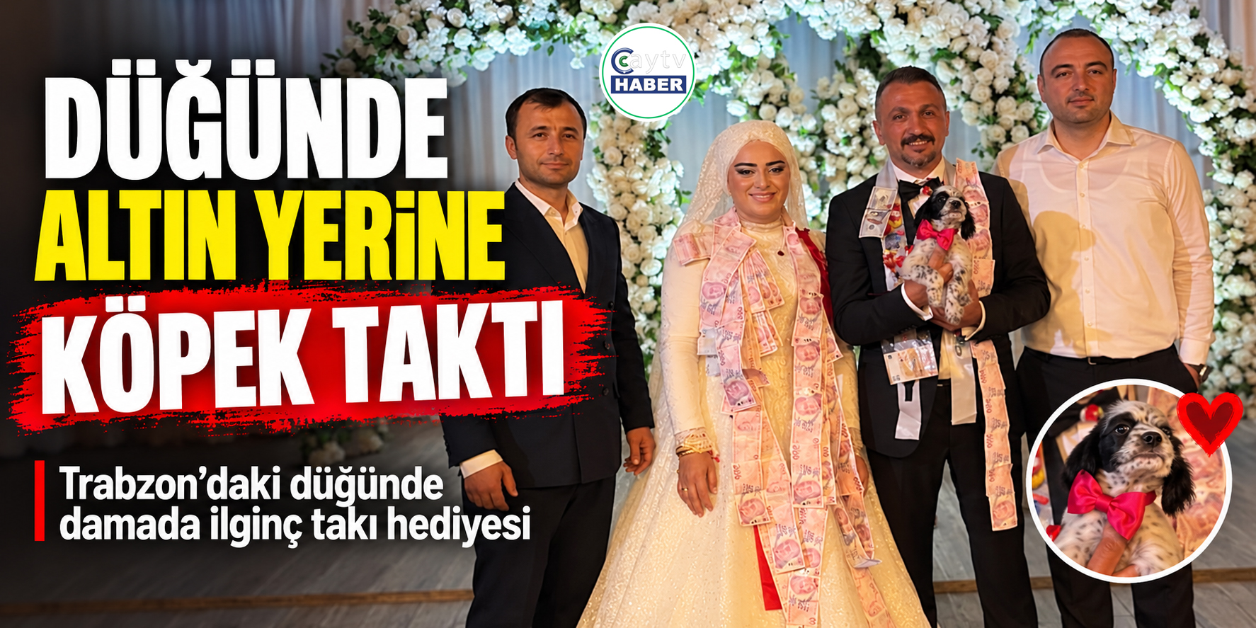 Trabzon’daki düğünde şaşırtan takı: Damada altın yerine av köpeği yavrusu