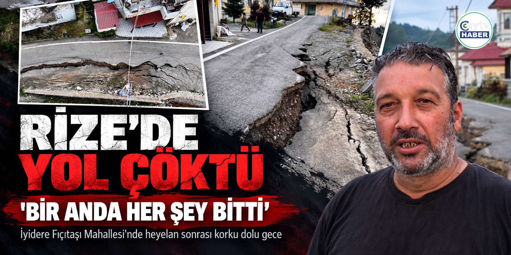 Rize İyidere’de yol 60 santimetre çöktü: “Sabaha kadar nöbet tuttuk”