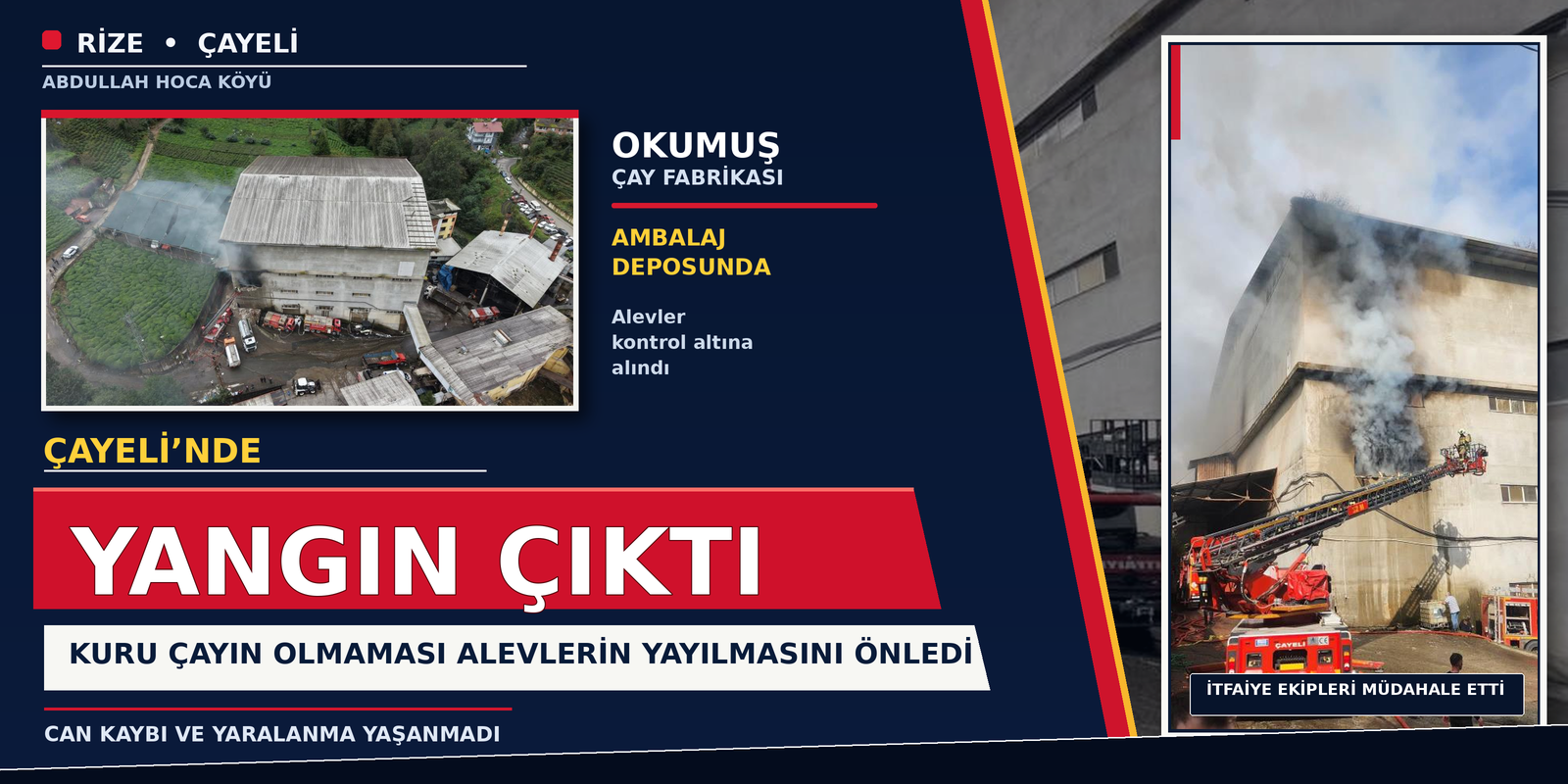 Çayeli’ndeki çay fabrikasında yangın: Depoda kuru çay bulunmaması alevlerin yayılmasını önledi