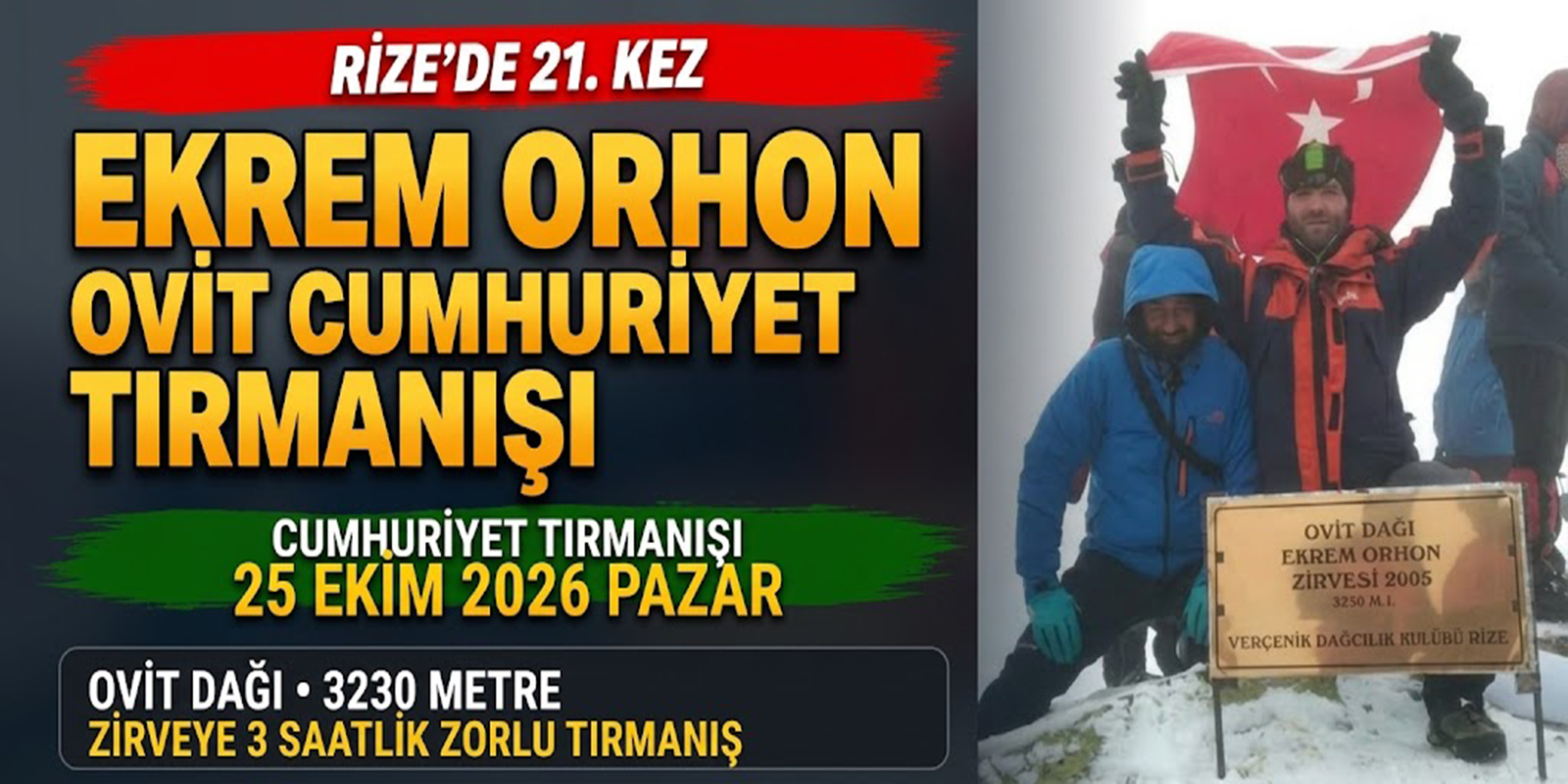 Rize’de 21. Ekrem Orhon-Ovit Cumhuriyet Tırmanışı 25 Ekim’de Yapılacak