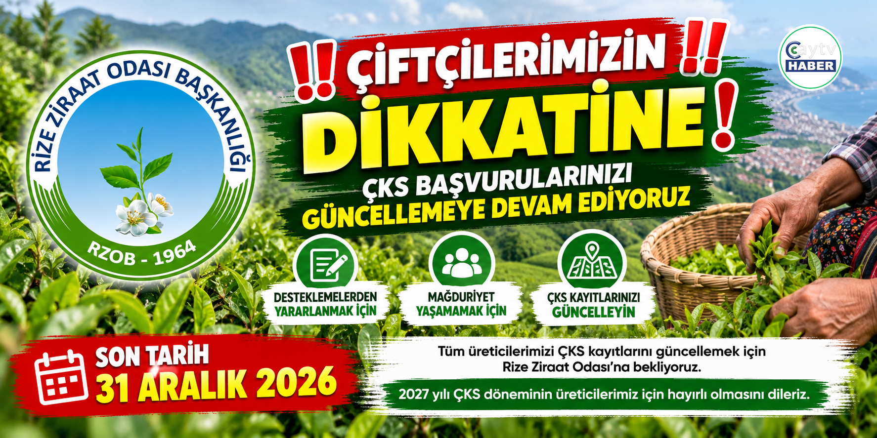 Rize Ziraat Odası’ndan Çiftçilere Önemli Uyarı! Son Tarih 31 Aralık