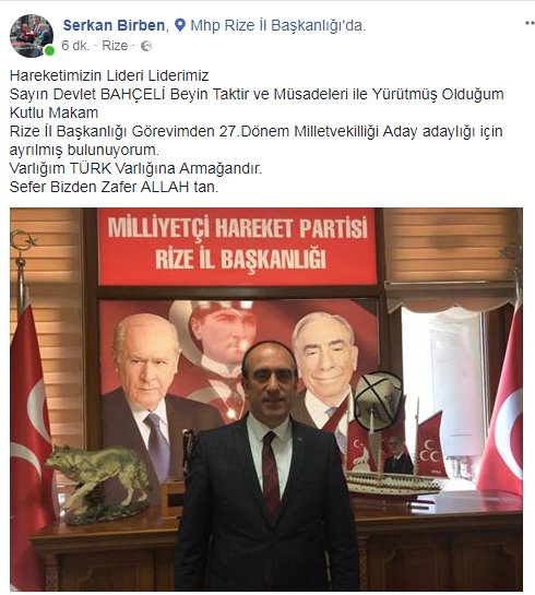 Mhp İl Başkanı Serkan Birben aday adaylığı için istifa etti