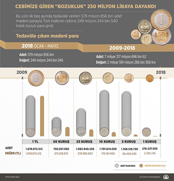 Cebimize Giren Bozukluk 250 Milyon Liraya dayandı