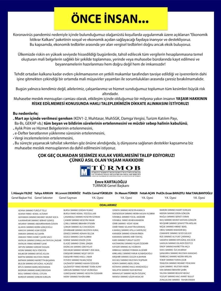 Mali Müşavirler Mart Ayında Verilmesi Gereken Beyan ve Bildirimlerin Ertelenmesini İstiyor