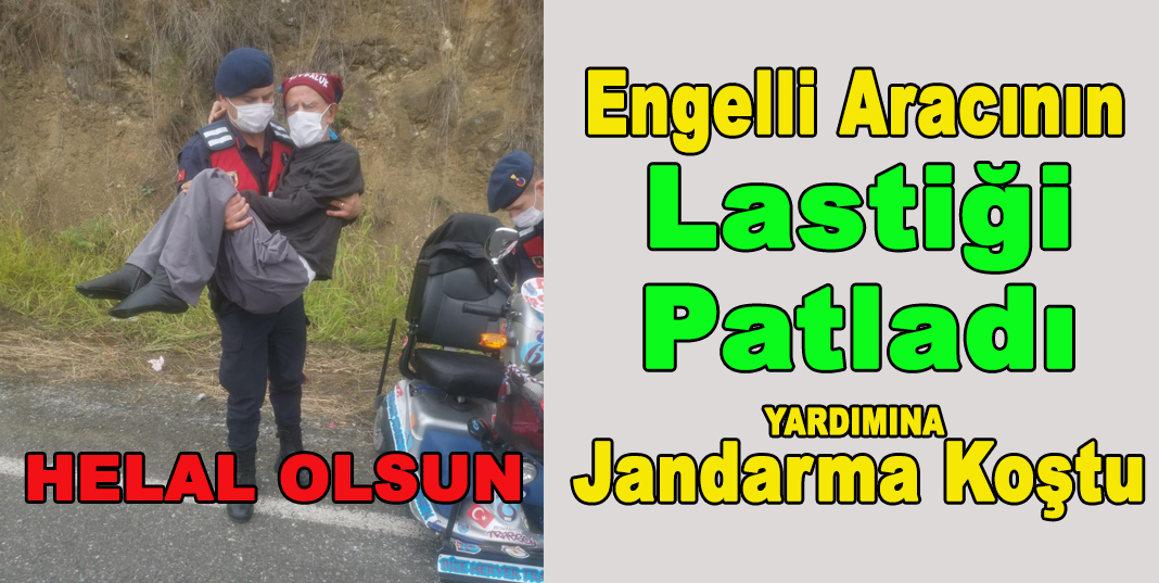 Engelli aracının lastiği patladı, yardımına jandarma koştu