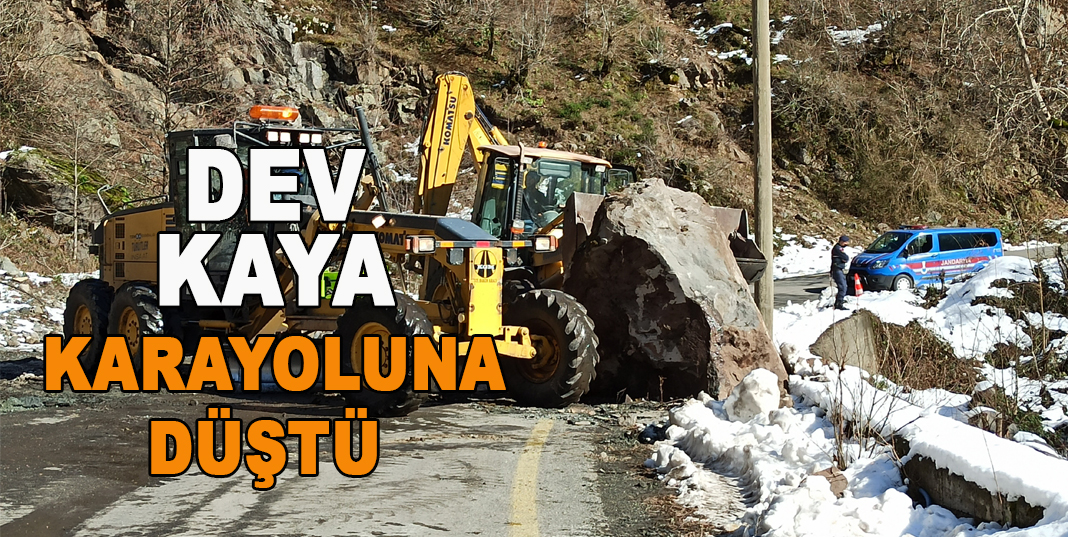 Dev kaya karayoluna düştü