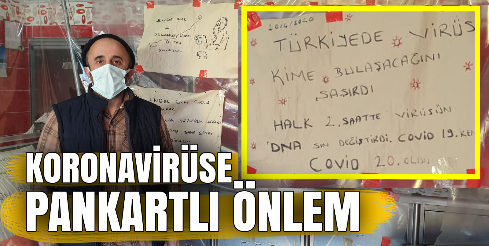 Rizeli kasaptan koronavirüse pankartlı önlem