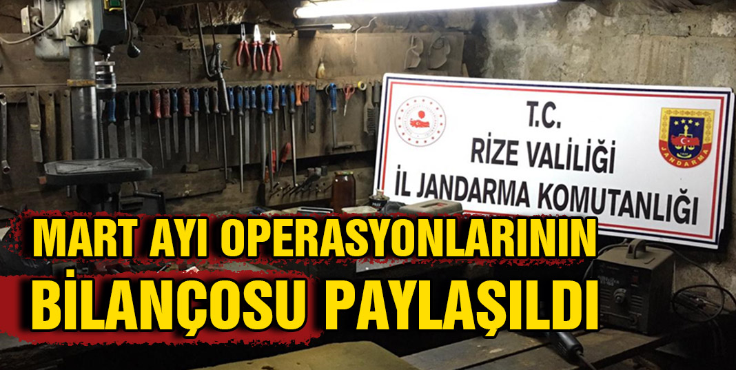 Rize İl jandarma Komutanlığının Mart Ayı Bilançosu