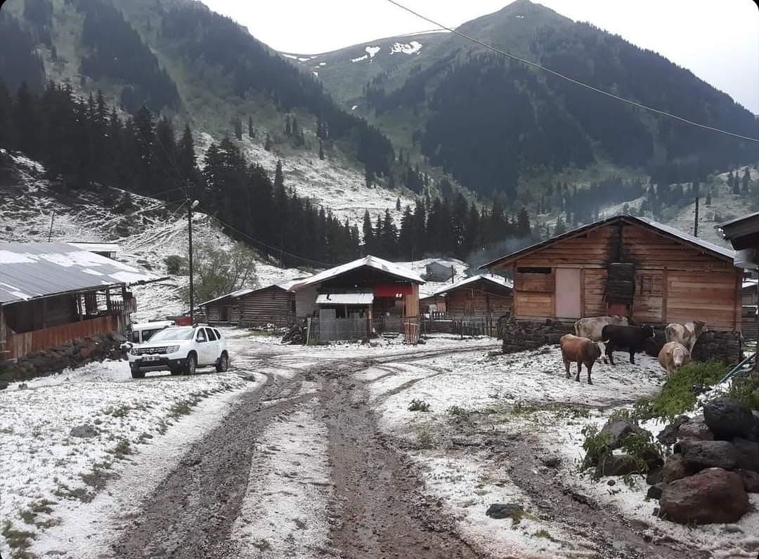 KÖYLER DOLU YAĞIŞIYLA BEYAZA BÜRÜNDÜ