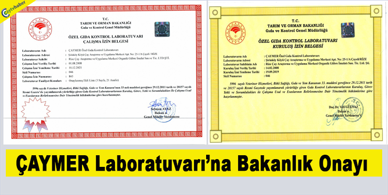 ÇAYMER Laboratuvarı’na Bakanlık Onayı
