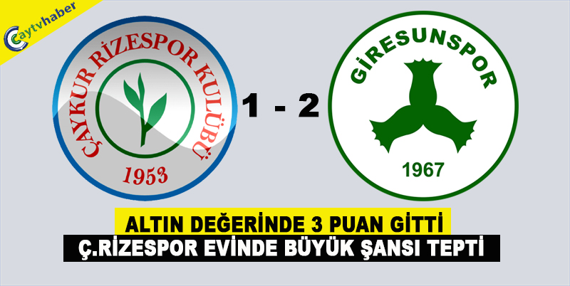 Ç.RİZESPOR BÜYÜK BİR ŞANSI TEPTİ , Ç.RİZESPOR 1 - 2 GİRESUNSPOR