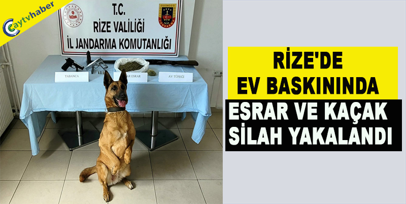 RİZE'DE EV BASKININDA ESRAR VE KAÇAK SİLAH YAKALANDI