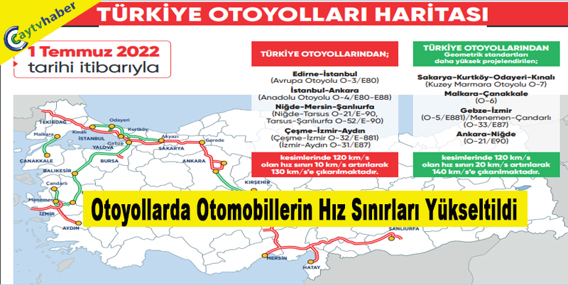 Otoyollarda Otomobillerin Hız Sınırları Yükseltildi