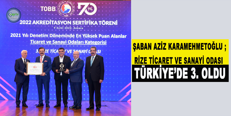 ŞABAN AZİZ KARAMEHMETOĞLU ; RİZE TİCARET VE SANAYİ ODASI TÜRKİYE’DE 3. OLDU
