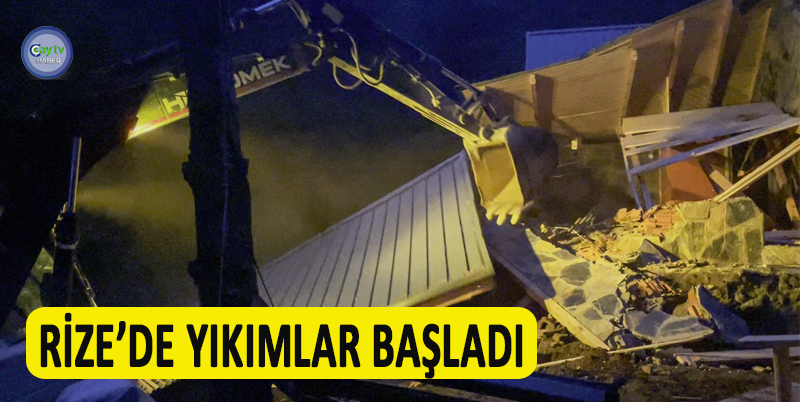 RİZE’DE RUHSATSIZ VEYA RUHSATA AYKIRI OLARAK YAPILAN YAPILARA KARŞI VERİLEN MÜCADELE FINDIKLI İLEÇESİNDE 11 ADET BUNGALOV İNŞAAT YIKILDI