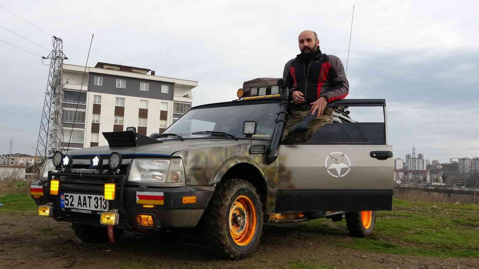 ORDU'NUN ALTINORDU İLÇESİNDE YAŞAYAN BİR DOĞA TUTKUNU 35 YAŞINDAKİ BAYRAM HIDIR , CİP SATIN ALACAK İMKANI OLMAYINCA 1998 MODEL OTOMOBİLİNİ KENDİ ÇABALARIYLA ARAZİ ARACINA DÖNÜŞTÜRDÜ