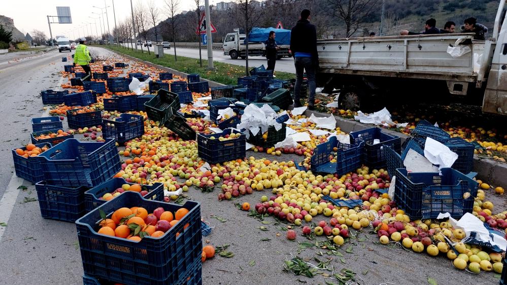 SAMSUN'DA MEYVE YÜKLÜ KAMYONETİN KAZA YAPMASI SONUCU MEYVELER KARAYOLUNA SAÇILIRKEN SÜRÜCÜ YARALANDI