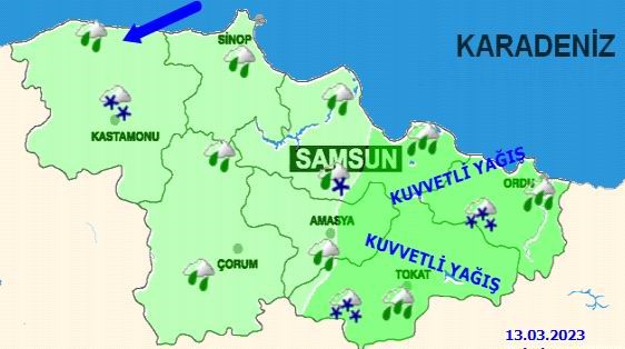 TEKRAR SOĞUK HAVA DALGASININ ETKİSİ ALTINA GİREN SAMSUN'DA SON 24 SAATTE METREKAREYE 40,2 KİLO YAĞIŞ DÜŞTÜ