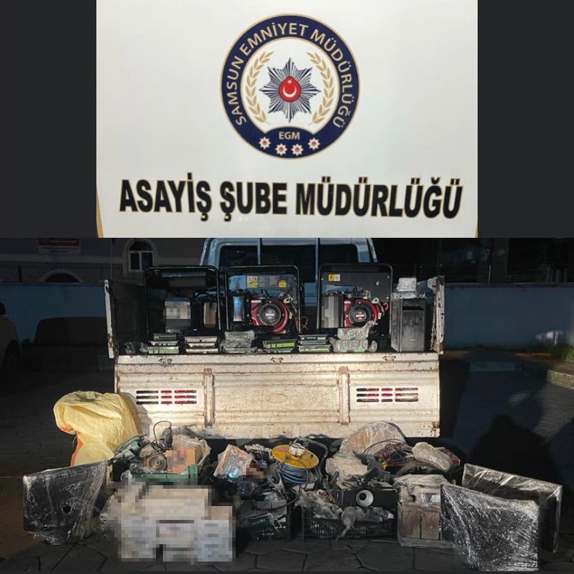 SAMSUN'DA YAKLAŞIK 1 MİLYON 100 BİN LİRA DEĞERİNDE OLAN JENERATÖR VE MUHTELİF ELEKTRONİK ALET HIRSIZLIĞI OLAYINA KARIŞAN 5 KİŞİ POLİS TARAFINDAN YAKALANDI