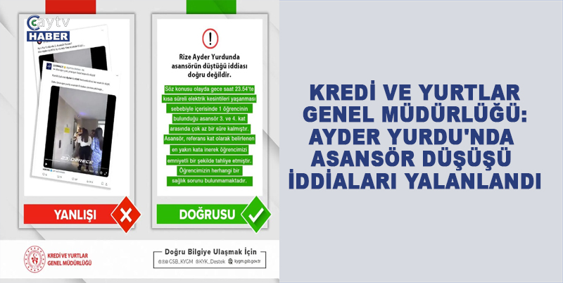 KREDİ VE YURTLAR GENEL MÜDÜRLÜĞÜ: AYDER YURDU'NDA ASANSÖR DÜŞÜŞÜ İDDİALARI YALANLANDI