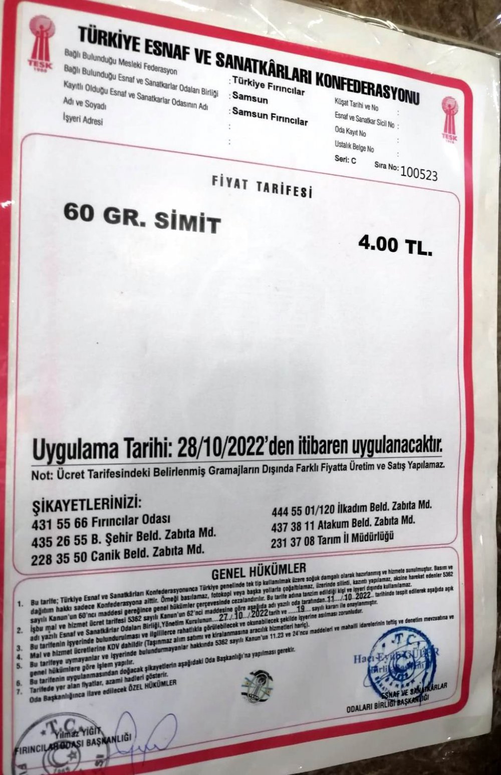 SAMSUN'DA 60 GRAM SİMİDİN FİYATI, 1 TL ZAMLANARAK 4 TL'YE YÜKSELDİ