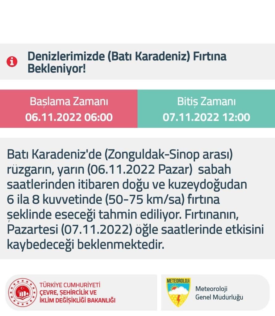 METEOROLOJİDEN YAPILAN SON DEĞERLENDİRMELERE GÖRE PAZAR GÜNÜ BATI KARADENİZ'DE FIRTINA BEKLENDİĞİ BELİRTİLDİ