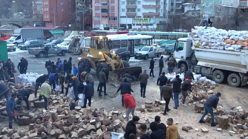 10 İLİ ETKİLEYEN DEPREMİN ARDINDAN DEPREMZEDELERİN ISINMAK İÇİN YAKACAK ODUN İHTİYACINI KARŞILAMAK İSTEYEN GÜMÜŞHANE'NİN TORUL İLÇESİNDE YAŞAYAN VATANDAŞLAR ODUN KIRARAK DEPREM BÖLGELERİNE GÖNDERDİ
