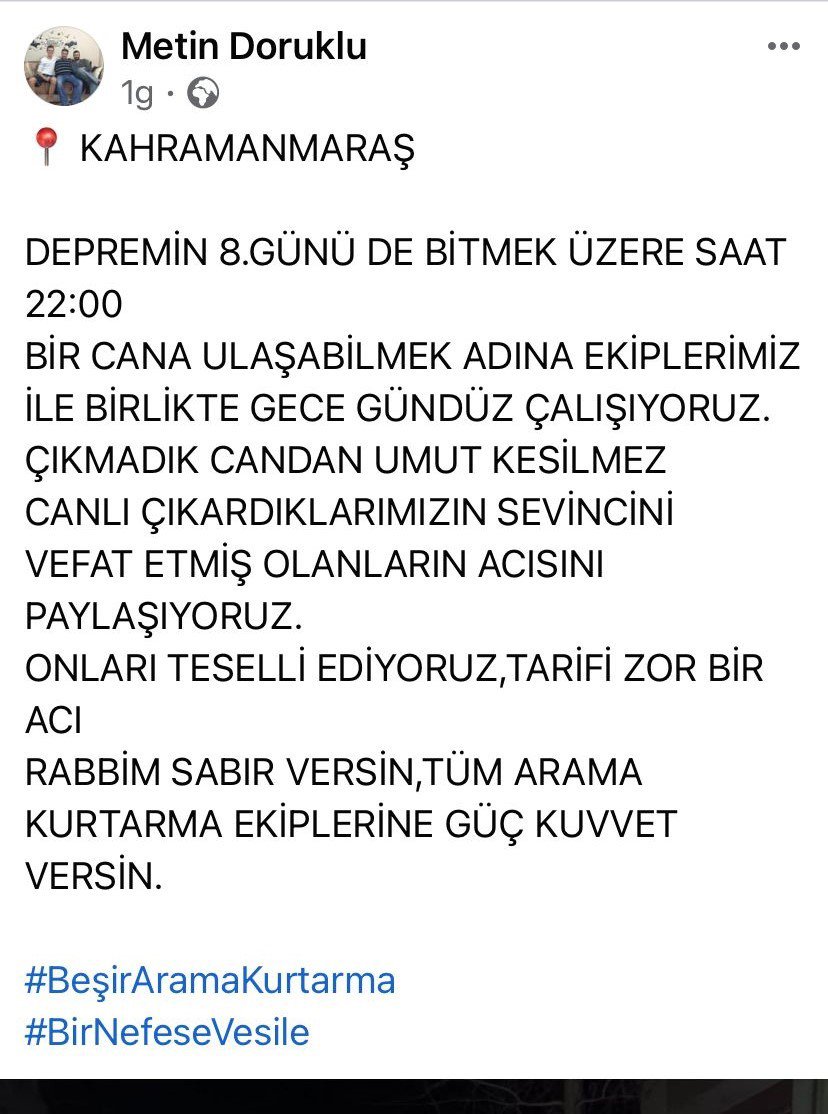 KOCAELİ'DEN KAHRAMANMARAŞ'A GİDEN BEŞİR DERNEĞİ DOĞU MARMARA BÖLGE MÜDÜRÜ METİN DORUKLU, ARAMA KURTARMA ÇALIŞMALARI SIRASINDA KALP KRİZİ GEÇİREREK HAYATINI KAYBETTİ